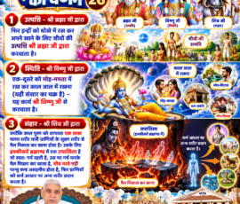लाइट कलर और आकर्षक 3D आध्यात्मिक Instagram पोस्ट, जिसमें सृष्टि रचना के 26वें भाग में दिए गए वर्णन के अनुसार श्री ब्रह्मा जी द्वारा उत्पत्ति, श्री विष्णु जी द्वारा स्थिति और श्री शिव जी द्वारा संहार से संबंधित प्रसंग प्रस्तुत किया गया है। पोस्ट में जीवों की उत्पत्ति, मोह-ममता के माध्यम से काल-जाल में रखने, तप्तशिला तथा कर्म के आधार पर अन्य शरीर मिलने के वर्णन को चित्रों के माध्यम से दिखाया गया है; साथ में ब्रह्मा, विष्णु और शिव के चित्र, आध्यात्मिक दृश्य, तीन कमरों का उदाहरण और संत रामपाल जी महाराज का चित्र शामिल है।