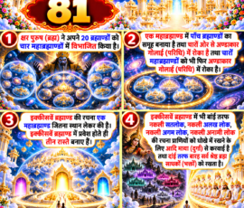 लाइट कलर और आकर्षक 3D आध्यात्मिक Instagram पोस्ट, जिसमें “81” को मुख्य रूप से दर्शाया गया है। दिए गए वर्णन के अनुसार क्षर पुरुष (ब्रह्म) द्वारा 20 ब्रह्माण्डों को चार महाब्रह्माण्डों में विभाजित करने, प्रत्येक महाब्रह्माण्ड में पाँच ब्रह्माण्डों के समूह और अण्डाकार परिधि का उल्लेख, 21वें ब्रह्माण्ड की रचना तथा उसमें तीन मार्ग बनाए जाने का दृश्यात्मक चित्रण है। पोस्ट में 21वें ब्रह्माण्ड के बाईं ओर बताए गए नकली सतलोक, अलख लोक, अगम लोक और अनामी लोक तथा दाईं ओर बारह सर्वश्रेष्ठ ब्रह्म साधकों को रखने के वर्णन को भी अलग-अलग 3D पैनलों में प्रस्तुत किया गया है।