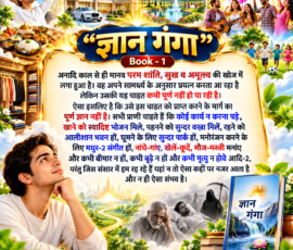 📖 “ज्ञान गंगा” Book - 1
✨ मानव की परम शांति, सुख और अमृत्व की खोज
🍲 स्वादिष्ट भोजन • 👕 सुंदर वस्त्र • 🏡 आलीशान भवन
🌳 सुंदर पार्क • 🎶 मधुर संगीत • 🎮 खेल-कूद
🌿 बीमारी, बुढ़ापा और मृत्यु से मुक्त जीवन की चाह** लाइट कलर और आकर्षक 3D Instagram पोस्ट, जिसमें “ज्ञान गंगा” Book - 1 के दिए गए पाठ को स्पष्ट और बड़े हिंदी टेक्स्ट में प्रस्तुत किया गया है। पोस्ट में मानव की परम शांति, सुख और अमृत्व की खोज, स्वादिष्ट भोजन, सुंदर वस्त्र, आलीशान भवन, मनोरंजन, संगीत, खेल-कूद तथा बीमारी, बुढ़ापा और मृत्यु से मुक्त जीवन की इच्छाओं को दर्शाने वाले रंगीन 3D दृश्य शामिल हैं।