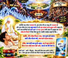📖 “ज्ञान गंगा” Book – 2
🔗 तीन लोक का पिंजरा • कर्म-भ्रम • पाप-पुण्य का जाल
🕉️ कबीर साहेब के पदों में जीव, कर्म और काल से संबंधित वर्णन। लाइट कलर और आकर्षक 3D आध्यात्मिक Instagram पोस्ट, जिसमें “ज्ञान गंगा” Book 2 के दिए गए पाठ को स्पष्ट हिंदी टेक्स्ट में प्रस्तुत किया गया है। पोस्ट में नाशवान लोक, तीन लोक के पिंजरे, कर्म-भ्रम, पाप-पुण्य के जाल, काल ब्रह्म, जीवों और भक्ति से संबंधित दिए गए वर्णन को प्रतीकात्मक 3D दृश्यों के माध्यम से दिखाया गया है।