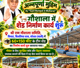 🙏 अन्नपूर्णा मुहिम
🐄 गौशाला में शेड निर्माण कार्य शुरू
🏗️ 60×150 फीट टीन शेड
📍 श्री राम गौशाला समिति, सियाट, बिजलिया वास, सोजत (पाली)
✨ गौवंश के लिए सुरक्षित छांव और बेहतर व्यवस्था लाइट कलर और आकर्षक 3D Instagram पोस्ट, जिसमें “अन्नपूर्णा मुहिम” और “Sant Rampal Ji Maharaj” के साथ श्री राम गौशाला समिति, सियाट, बिजलिया वास, सोजत (पाली) में 60×150 फीट के टीन शेड निर्माण कार्य शुरू होने की जानकारी दिखाई गई है। पोस्ट में गौवंश, निर्माणाधीन टीन शेड, निर्माण कार्य करते श्रमिक और सुरक्षित छांव की व्यवस्था के प्रतीकात्मक 3D दृश्य शामिल हैं।
