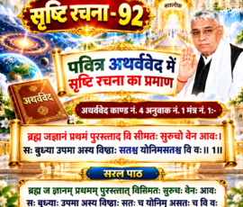 लाइट कलर और आकर्षक 3D Instagram पोस्ट, जिसमें “सृष्टि रचना - 92” के अंतर्गत पवित्र अथर्ववेद में सृष्टि रचना के प्रमाण से संबंधित पाठ प्रस्तुत किया गया है। पोस्ट में अथर्ववेद काण्ड नं. 4, अनुवाक नं. 1, मंत्र नं. 1 का संस्कृत मंत्र तथा उसका दिए गए सरल पाठ को बड़े और स्पष्ट अक्षरों में दिखाया गया है। डिजाइन में अथर्ववेद का ग्रंथ, दिव्य प्रकाश, ब्रह्मांडीय दृश्य, स्वर्णिम मंदिर और आध्यात्मिक वातावरण शामिल है।