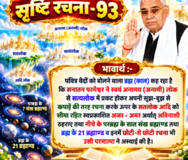 लाइट कलर और आकर्षक 3D आध्यात्मिक Instagram पोस्ट, जिसमें “सृष्टि रचना - 93” के अंतर्गत दिए गए भावार्थ को बड़े और स्पष्ट हिंदी टेक्स्ट में प्रस्तुत किया गया है। पोस्ट में अनामय (अनामी) लोक, सत्यलोक, परब्रह्म के 7 संख ब्रह्माण्ड, ब्रह्म के 21 ब्रह्माण्ड, दिव्य लोक, ब्रह्माण्डीय दृश्य, स्वप्रकाशित लोक और पवित्र ग्रंथ के प्रतीकात्मक 3D दृश्य शामिल हैं।