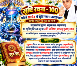 लाइट कलर और आकर्षक 3D Instagram पोस्ट, जिसमें “सृष्टि रचना - 100” तथा पवित्र ऋग्वेद के मण्डल 10, सूक्त 90, मंत्र 1 का संदर्भ प्रस्तुत किया गया है। पोस्ट में संस्कृत मंत्र, उसका हिंदी अनुवाद, विराट पुरुष का प्रतीकात्मक ब्रह्मांडीय दृश्य, अनेक ब्रह्माण्ड, पृथ्वी, खुले ऋग्वेद ग्रंथ और दिव्य प्रकाश को रंगीन 3D डिजाइन में दर्शाया गया है।